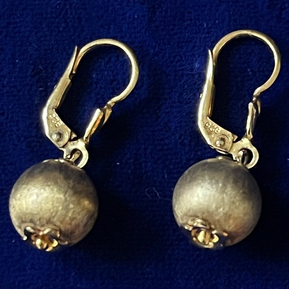 Veronese 925 & Gold Ball Drop Earrings: Brushed Vermeil Dangle Earrings - Picture 7 of 14